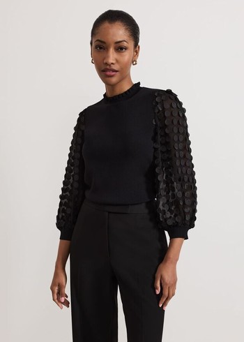 Phase Eight Shelly Woven Sleeve Detail Knitwear Black Australia | ON7436529